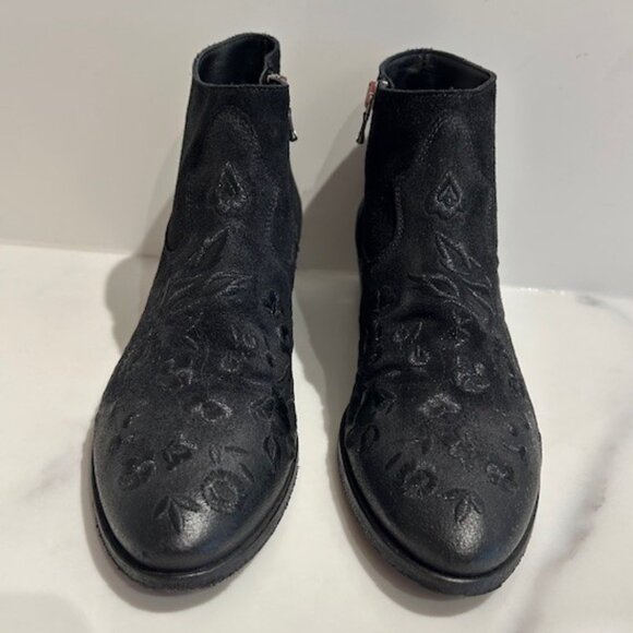 Ladies Strategia Black Suede Embroidered Boot - Size 38 - Picture 2 of 5
